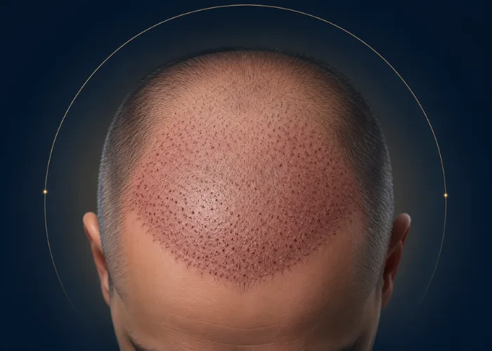 Direkt nach der Haartransplantation mit sichtbarem Behandlungsbereich