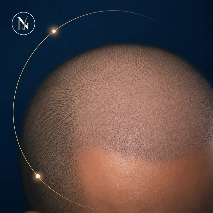 Illustrative Darstellung der Phase zwei bis acht Wochen nach Haartransplantation