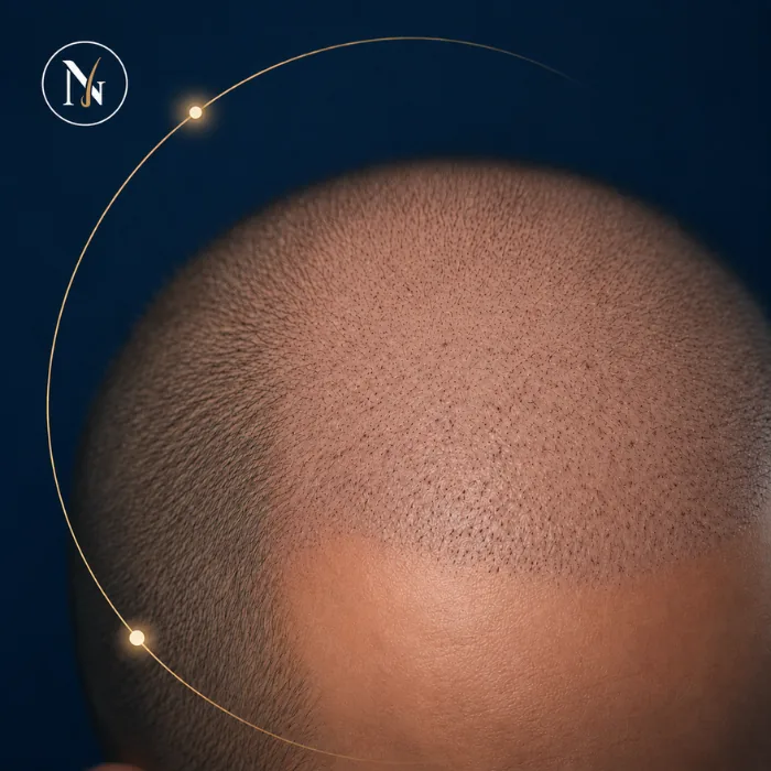 Illustrativer Heilungsverlauf etwa zwei Wochen nach Haartransplantation